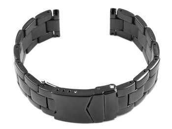 Solid Stainless Steel watch band - Deployment - polished - black
