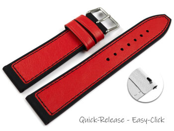 Quick Release Red Black Silicone Leather Hybrid Watch...