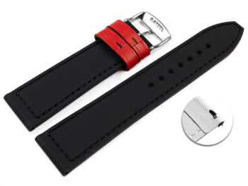 Quick Release Red Black Silicone Leather Hybrid Watch Strap 18mm 20mm 22mm