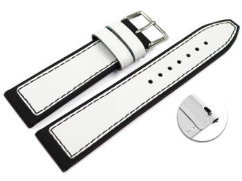 Quick Release White Black Silicone Leather Hybrid Watch Strap 18mm 20mm 22mm