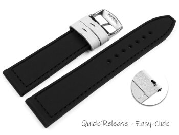 Quick Release White Black Silicone Leather Hybrid Watch Strap 18mm 20mm 22mm