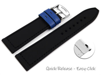 Quick Release Blue Black Silicone Leather Hybrid Watch Strap 18mm 20mm 22mm