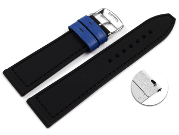 Quick Release Blue Black Silicone Leather Hybrid Watch Strap 18mm 20mm 22mm