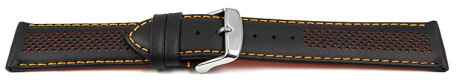 Quick Release Two-coloured Black-Orange Perforated Leather Watch Strap 18mm 20mm 22mm