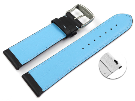 Quick Release Two-coloured Black-Light blue Perforated Leather Watch
