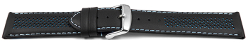 Quick Release Two-coloured Black-Light blue Perforated Leather Watch Strap 18mm 20mm 22mm