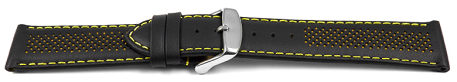 Quick Release Two-coloured Black-Yellow Perforated Leather Watch Strap 18mm 20mm 22mm