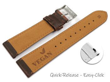 Quick Release Dark Brown Vegan Grain Watch Strap lightly padded 12-22 mm