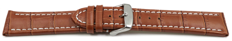 Watch strap - Genuine leather - Croco print - light brown