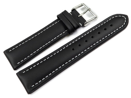Watch Strap Genuine Leather smooth black wN 18mm 20mm...
