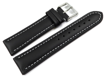 Watch Strap Genuine Leather smooth black wN 18mm 20mm 22mm 24mm 26mm 28mm