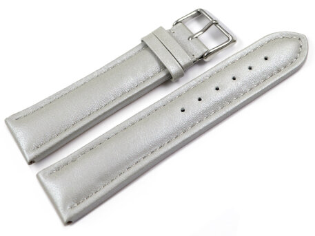 Watch Strap Genuine Leather smooth light gray 18mm Steel