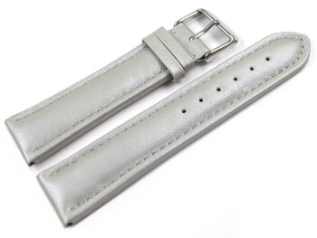 Watch Strap Genuine Leather smooth light gray 18mm Steel