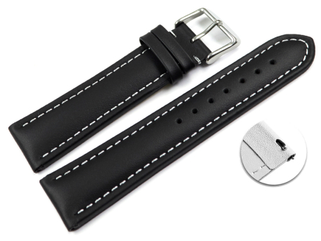 Quick release Watch Strap Genuine Leather smooth black wN...