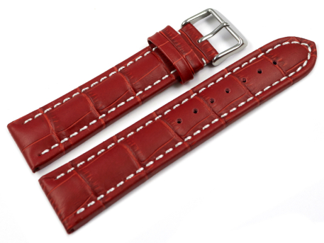 Watch strap - Genuine leather - Croco print - red