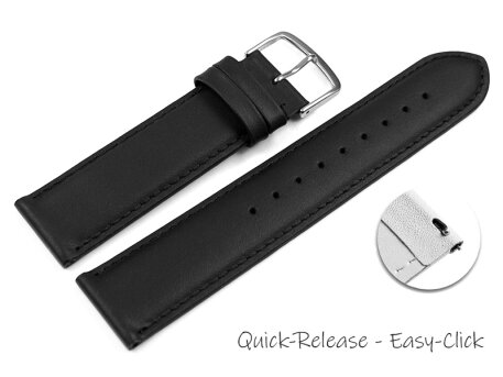 Quick release Watch band genuine leather smooth black