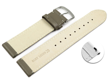 Quick release Watch band genuine leather smooth light gray