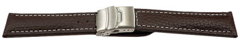 Watch Strap Deployment Clasp Genuine Grained Leather Dark Brown wN 18mm 20mm 22mm 24mm 26mm