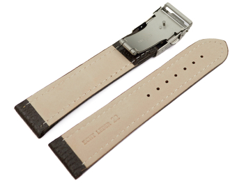 Watch Strap Deployment Clasp Genuine Grained Leather Dark Brown wN 18mm 20mm 22mm 24mm 26mm