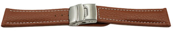 Watch Strap Deployment Clasp Genuine Grained Leather Light Brown wN 18mm 20mm 22mm 24mm 26mm
