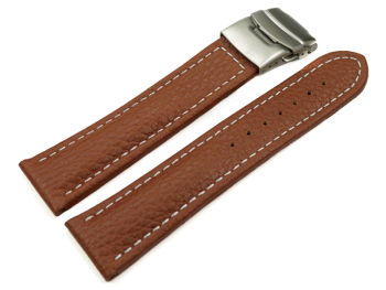 Watch Strap Deployment Clasp Genuine Grained Leather Light Brown wN 18mm 20mm 22mm 24mm 26mm