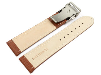 Watch Strap Deployment Clasp Genuine Grained Leather Light Brown wN 18mm 20mm 22mm 24mm 26mm