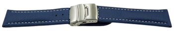 Watch Strap Deployment Clasp Genuine Grained Leather Blue wN 18mm 20mm 22mm 24mm 26mm