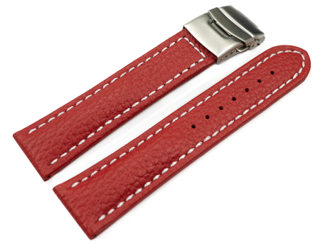 Watch Strap Deployment Clasp Genuine Grained Leather Red...