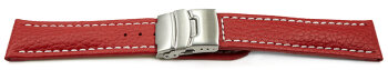 Watch Strap Deployment Clasp Genuine Grained Leather Red...