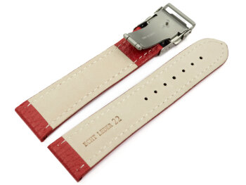 Watch Strap Deployment Clasp Genuine Grained Leather Red wN 18mm 20mm 22mm 24mm 26mm