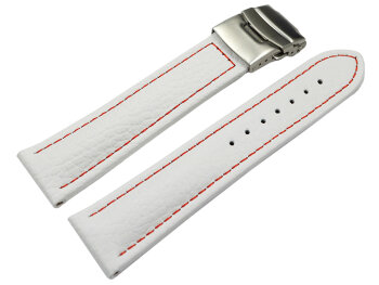 Watch Strap Deployment Clasp Genuine Grained Leather White rN 18mm 20mm 22mm 24mm 26mm