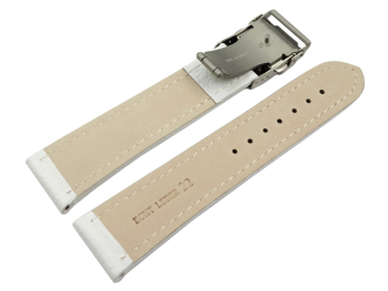 Watch Strap Deployment Clasp Genuine Grained Leather White rN 18mm 20mm 22mm 24mm 26mm