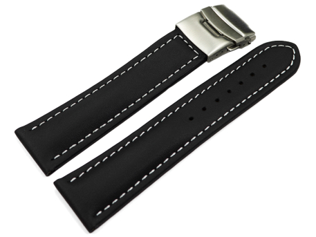 Deployment clasp Genuine leather smooth black stitching...