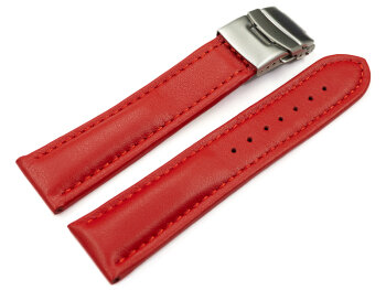 Deployment clasp Genuine leather smooth red 18mm 20mm...