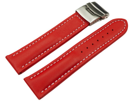 Deployment clasp Genuine leather smooth red stitching...