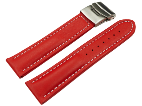 Deployment clasp Genuine leather smooth red stitching...