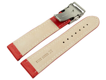 Deployment clasp Genuine leather smooth red stitching white 18mm 20mm 22mm 24mm 26mm