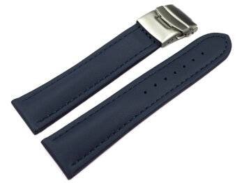 Deployment clasp Genuine leather smooth dark blue 18mm...
