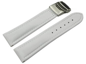 Deployment clasp Genuine leather smooth white 18mm 20mm...