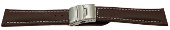 Deployment clasp Genuine leather smooth dark brown stitching white 18mm 20mm 22mm 24mm 26mm
