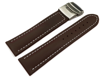 Deployment clasp Genuine leather smooth dark brown stitching white 18mm 20mm 22mm 24mm 26mm