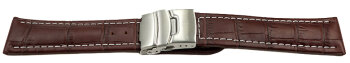 Watch Strap Deployment clasp leather Croco stamp dark brown wN 18mm 20mm 22mm 24mm 26mm