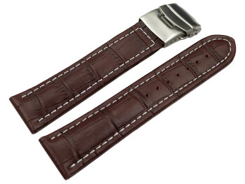 Watch Strap Deployment clasp leather Croco stamp dark brown wN 18mm 20mm 22mm 24mm 26mm