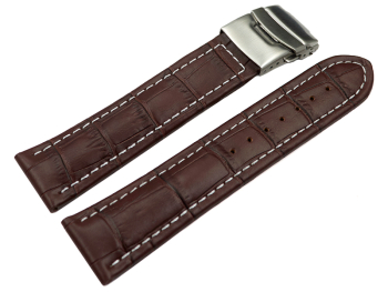 Watch Strap Deployment clasp leather Croco stamp dark...