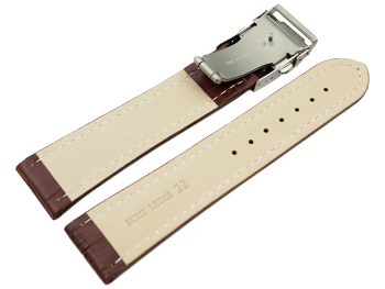 Watch Strap Deployment clasp leather Croco stamp dark brown wN 18mm 20mm 22mm 24mm 26mm