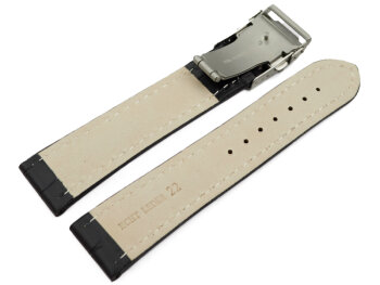 Watch Strap Deployment clasp leather Croco stamp black wN 18mm 20mm 22mm 24mm 26mm