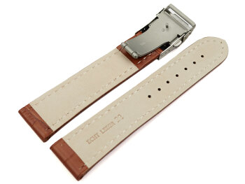 Watch Strap Deployment clasp leather Croco stamp light brown wN 18mm 20mm 22mm 24mm 26mm