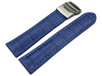 Watch Strap Deployment clasp leather Croco stamp blue...