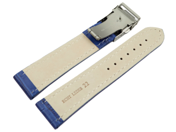 Watch Strap Deployment clasp leather Croco stamp blue 18mm 20mm 22mm 24mm 26mm