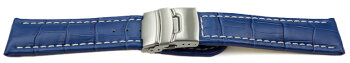 Watch Strap Deployment clasp leather Croco stamp blue wN 18mm 20mm 22mm 24mm 26mm